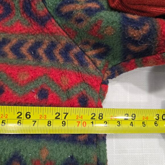 Vintage 90 Southwestern PK Elliot Sport Fleece Zip Sweater Red Green Aztec Print - Picture 5 of 6